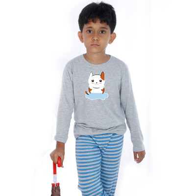 Grey Full Sleeve Boys Pyjama - Kitty